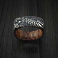 Kuro Damascus Steel Square Ring with Cocobolo Hardwood Sleeve Custom Made Band