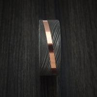 Damascus Steel Ring with Angled Copper Inlay and Titanium Sleeve Custom Made Band