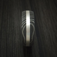 Damascus Steel and Silver Inlay Ring Custom Made Band