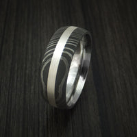 Damascus Steel and Silver Inlay Ring Custom Made Band