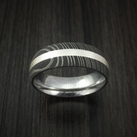 Damascus Steel and Silver Inlay Ring Custom Made Band