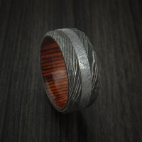 Damascus Steel and Gibeon Meteorite Hammered Ring with Hardwood Sleeve Custom Made Band
