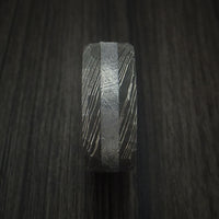 Damascus Steel and Gibeon Meteorite Hammered Ring with Hardwood Sleeve Custom Made Band