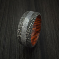 Damascus Steel and Gibeon Meteorite Hammered Ring with Hardwood Sleeve Custom Made Band