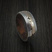 Damascus Steel and 14k Yellow Gold Shakudo Mokume Inlay and Hardwood Sleeve