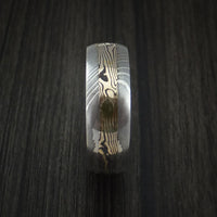 Damascus Steel and 14k Yellow Gold Shakudo Mokume Inlay and Hardwood Sleeve