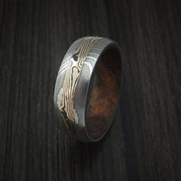 Damascus Steel and 14k Yellow Gold Shakudo Mokume Inlay and Hardwood Sleeve