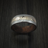 Damascus Steel and 14k Yellow Gold Shakudo Mokume Inlay and Hardwood Sleeve