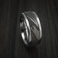 Damascus Steel and Titanium Spinner Ring Custom Made Band