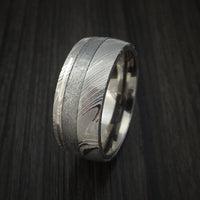 Kuro Damascus Steel and Gibeon Meteorite Ring with 14k White Gold Inlay Custom Made Band