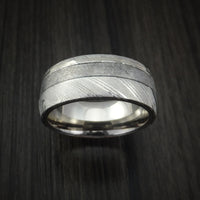 Kuro Damascus Steel and Gibeon Meteorite Ring with 14k White Gold Inlay Custom Made Band