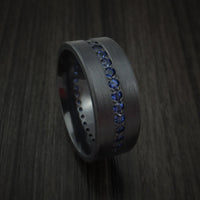 Black Titanium or Black Zirconium Custom Men's Ring with Eternity Channel Set Sapphires