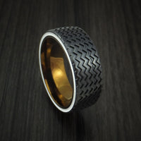 Black Titanium Hot Rod White Wall Tire Tread Spinner Ring Custom Made Anodized Band