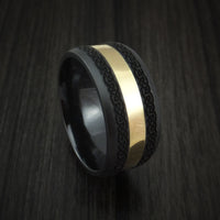 Black Zirconium and 18K Yellow Gold Custom Celtic Pattern Ring