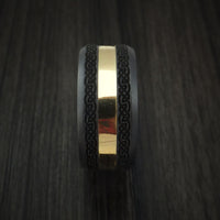 Black Zirconium and 18K Yellow Gold Custom Celtic Pattern Ring