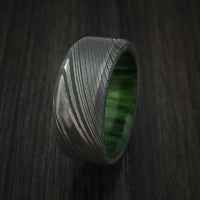 Damascus Steel Ring with Hardwood Interior Sleeve Custom Made