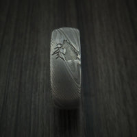 Damascus Steel Band with Anodized Titanium Sleeve and Custom Elk Engraving Hunter's Band