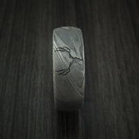 Damascus Steel Band with Anodized Titanium Sleeve and Custom Buck Engraving Hunter's Band