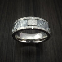 Cobalt Chrome Hammered Ring with Silver Carbon Fiber Inlay Custom Inlay