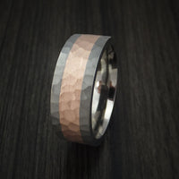 Titanium and 14K Rose Gold Ring Hammered Band Custom Made