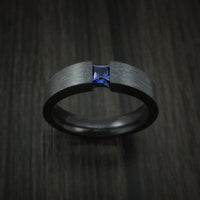 Black Titanium or Black Zirconium Custom Men's Ring with Sapphire