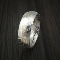 Kuro Damascus Steel Ring with Palladium Mokume Gane Angled Inlay Custom Made Band