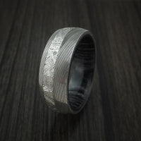 Damascus Steel Ring with Gibeon Meteorite and Hardwood Sleeve Custom Made Band