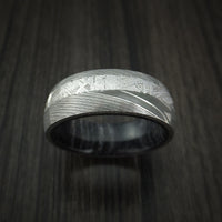 Damascus Steel Ring with Gibeon Meteorite and Hardwood Sleeve Custom Made Band