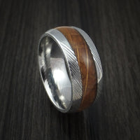 Damascus Steel Ring with Hardwood Inlay Custom Made