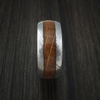 Damascus Steel Ring with Hardwood Inlay Custom Made