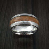 Damascus Steel Ring with Hardwood Inlay Custom Made
