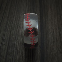 Black Zirconium Baseball Stitch Ring with Custom Color and Hardwood Sleeve
