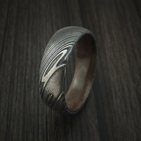 Kuro Damascus Steel Ring with Walnut Hardwood Sleeve Custom Made Wood Band