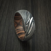 Kuro Damascus Steel Ring with Hardwood Sleeve Custom Made Wood Band