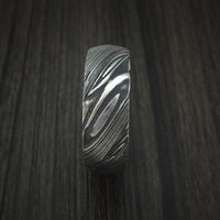 Kuro Damascus Steel Ring with Hardwood Sleeve Custom Made Wood Band