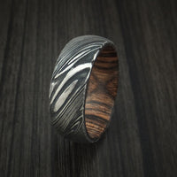 Kuro Damascus Steel Ring with Hardwood Sleeve Custom Made Wood Band