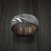 Kuro Damascus Steel Ring with Hardwood Sleeve Custom Made Wood Band