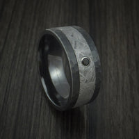 Black Zirconium Hammered Ring with Gibeon Meteorite and Black Diamond Custom Made Band