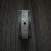 Black Zirconium Hammered Ring with Gibeon Meteorite and Black Diamond Custom Made Band