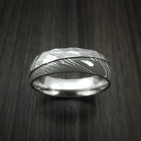Damascus Steel Ring with Hammer Rock Finish Two Tone Custom Band