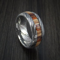 Kuro Damascus Steel Ring with Hazelnut Hardwood Inlay Custom Made Band