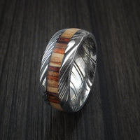 Kuro Damascus Steel Ring with Hazelnut Hardwood Inlay Custom Made Band