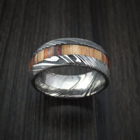Kuro Damascus Steel Ring with Hazelnut Hardwood Inlay Custom Made Band