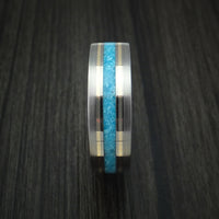 Titanium and Turquoise Ring with 14k Yellow Gold Custom Made Band