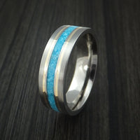Titanium and Turquoise Ring with 14k Yellow Gold Custom Made Band