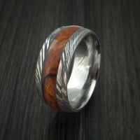 Damascus Steel Band with Desert Ironwood Burl Hardwood Inlay Custom Made Ring