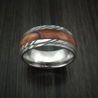 Damascus Steel Band with Desert Ironwood Burl Hardwood Inlay Custom Made Ring