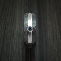 Black Zirconium Ring with Sapphire and Hammer Finish Custom Made Band