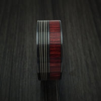 Black Zirconium Ring with Guitar String and Red Heart Wood Inlays Custom Made Band