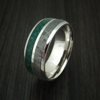 14K White Gold Meteorite and Malachite Ring Custom Made